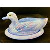 Image 1 : Westmoreland periwinkle slag blue duck on nest carnival glass with glass eyes