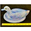 Image 2 : Westmoreland periwinkle slag blue duck on nest carnival glass with glass eyes