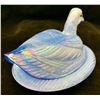 Image 4 : Westmoreland periwinkle slag blue duck on nest carnival glass with glass eyes