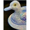 Image 6 : Westmoreland periwinkle slag blue duck on nest carnival glass with glass eyes