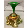 Image 4 : Fenton 1907 green carnival glass Persian medallion- crimped edge top compote