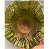 Image 5 : Fenton 1907 green carnival glass Persian medallion- crimped edge top compote