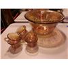 Image 1 : Amber Carnival Glass Punch Bowl with 6 Cups