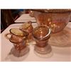 Image 2 : Amber Carnival Glass Punch Bowl with 6 Cups