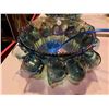 Image 1 : Blue Carnival Glass Punch Bowl with 12 Cups, Hooks, Ladle