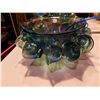 Image 2 : Blue Carnival Glass Punch Bowl with 12 Cups, Hooks, Ladle
