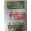 Image 1 : 1954 Twenty, 1988 Fifty and 1988 Hundred Canadian Dollar.