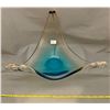 Image 1 : MCM Blue + Lavender Art Glass Centerpiece Bowl Twisted Prongs + pulled Curved Prong