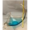 Image 2 : MCM Blue + Lavender Art Glass Centerpiece Bowl Twisted Prongs + pulled Curved Prong