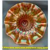 Image 1 : Dugan Peach Opal Caenival Glass "Stippled Petals" Large Pedestal 9" Bowl Rare Colour. Circa 1909