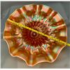 Image 2 : Dugan Peach Opal Caenival Glass "Stippled Petals" Large Pedestal 9" Bowl Rare Colour. Circa 1909
