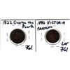 Image 2 : 761.  1822 GEOPRGE 1111 HALF PENNY, AND 1890 VICTORIA FARTHING