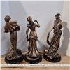Image 2 : 3 bronze colored figurines with wooden base, one base broken (16" tall)