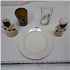 Image 1 : 2 porcelain salt and pepper shakers plate and glasses