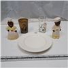 Image 2 : 2 porcelain salt and pepper shakers plate and glasses