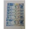 Image 2 : Lot fo 5 consequtive no. 2008 Bank of canada $5 bills- uncirculated