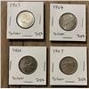 Image 1 : Silver quarters lot of 4 from 1963, 1964, 1966, 1967.