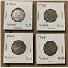 Image 1 : Silver quarters lot of 4 from 1940, 1945, 1948, 1949.