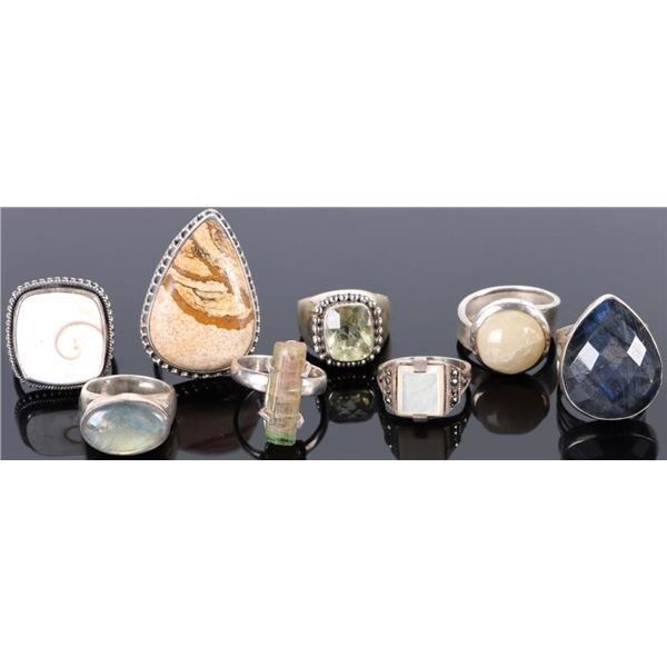 STERLING SILVER ASSORTED GEMSTONE RINGS LOT OF 8