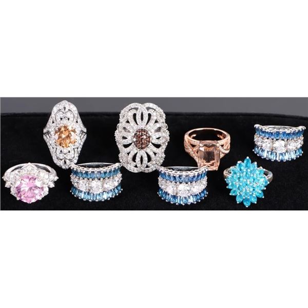BEAUTIFUL STERLING VARIOUS GEMSTONE RINGS LOT OF 8