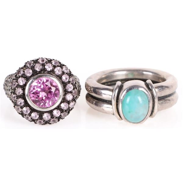 STERLING SILVER SAPPHIRE & LARIMAR RINGS LOT OF 2