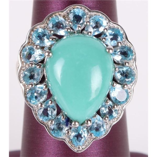 ANGEL TURQUOISE & TOPAZ STERLING TEARDROP RING