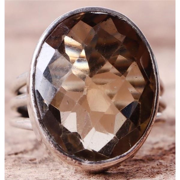 15X19MM BROWN CIRTINE STERLING SILVER LADIES RING