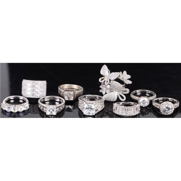 STERLING SILVER CZ LADIES RINGS LOT OF 9