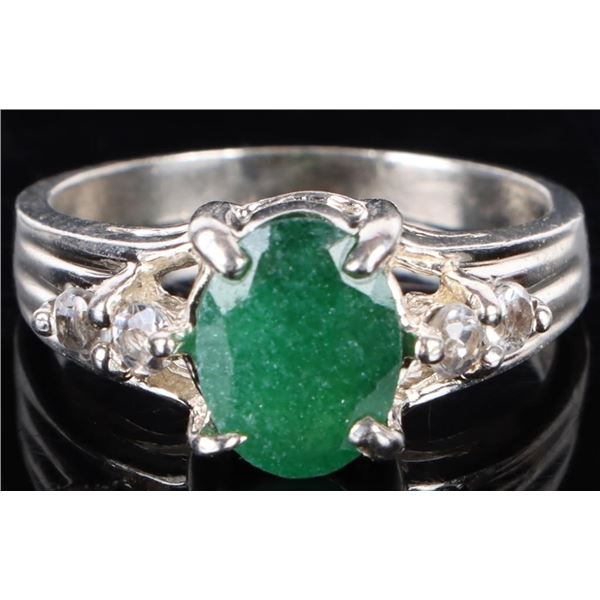 1CT JADE & WHITE TOPAZ STERLING SILVER LADIES RING
