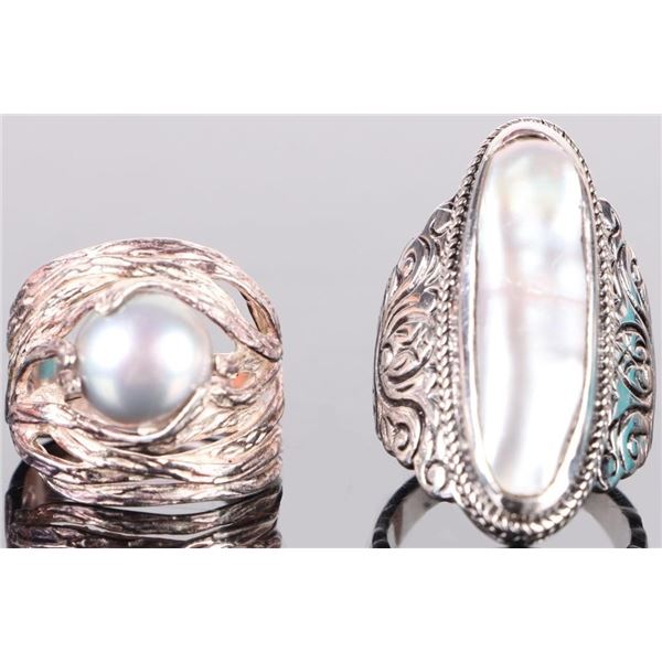 LIGHT BLUE MABE PEARL LADIES STERLING SILVER RINGS