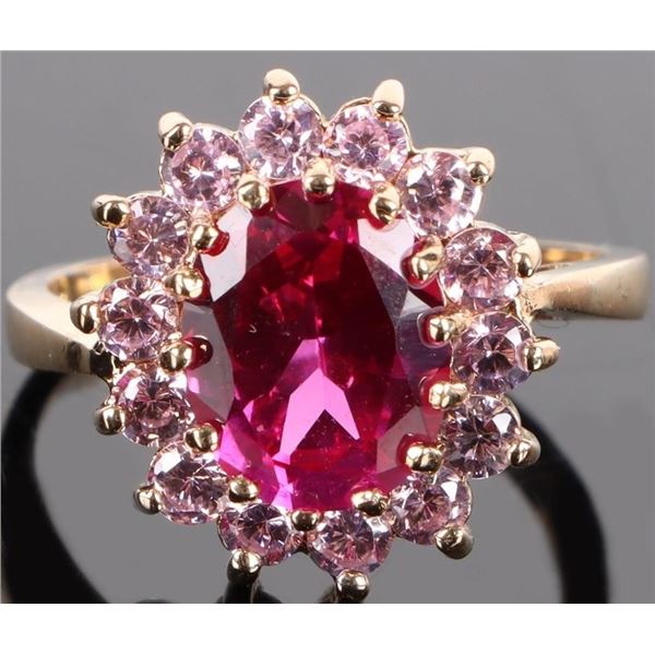 2CT PINK SAPPHIRE & QUARTZ STERLING SILVER RING