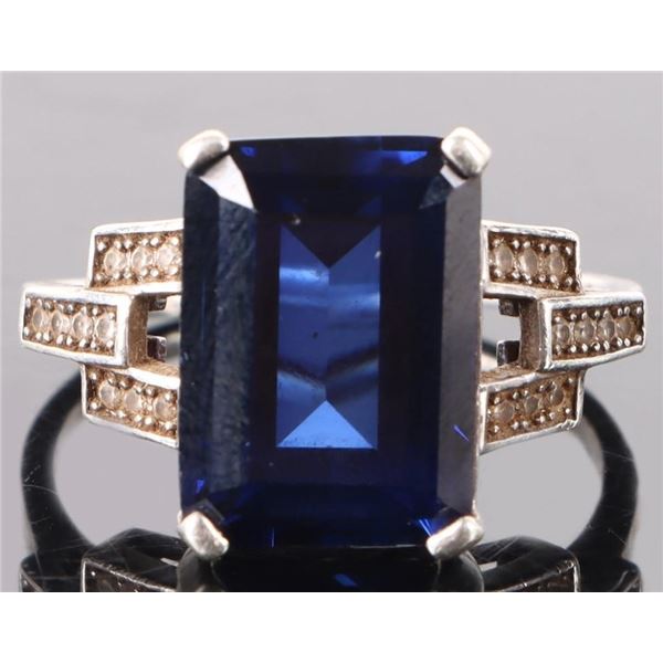 10X14MM BLUE SAPPHIRE STERLING SILVER LADIES RING