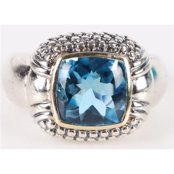 3CT PRINCESS CUT BLUE TOPAZ STERLING LADIES RING