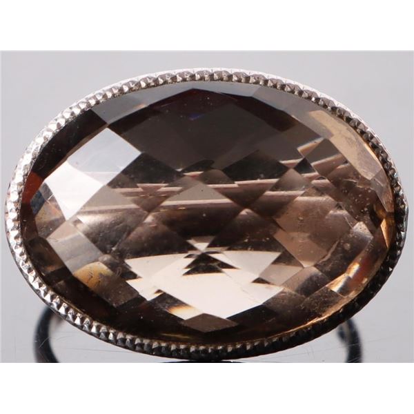 LARGE 20 X 12MM SMOKEY TOPAZ STERLING SILVER RING