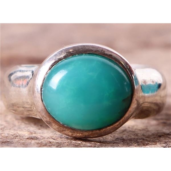 10X8MM BLUE CHRYSOPRASE CABOCHON STERLING RING