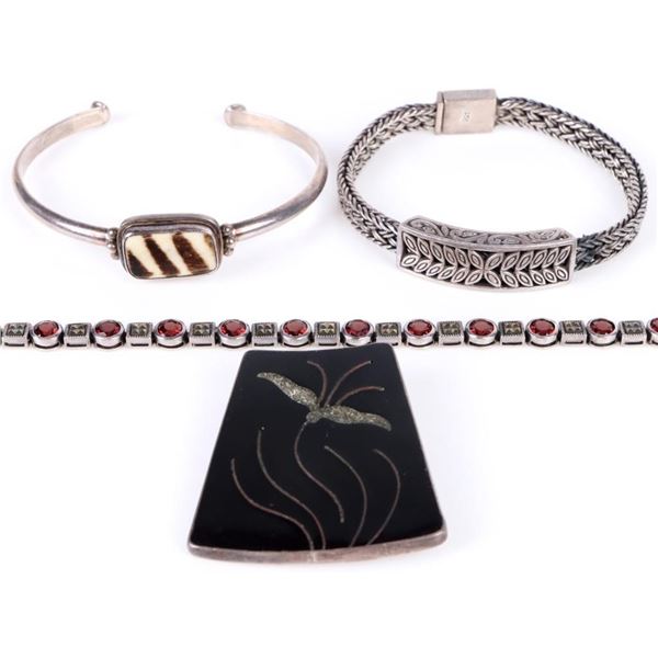 STERLING SILVER BRACELETS & BROOCH - LOT OF 4