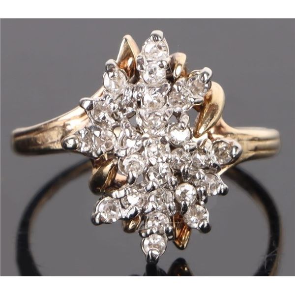0.33 CTW. DIAMOND 10 KT. GOLD FLORAL RING