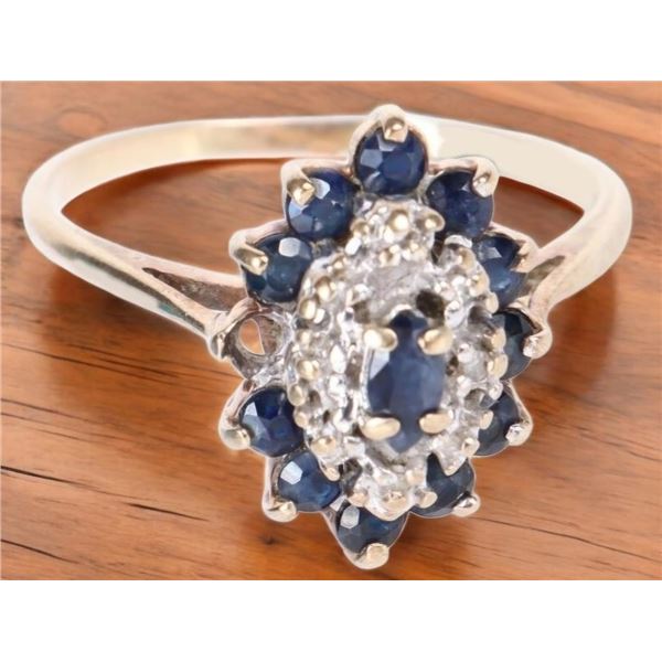 10K YELLOW GOLD DEEP BLUE SAPPHIRE LADIES RING