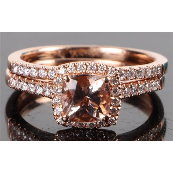 1.0CT MORGANITE DIAMOND 10K ROSE GOLD LADIES SET
