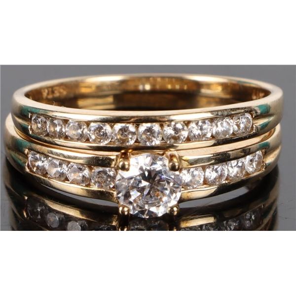 10K YELLOW GOLD CZ LADIES 2 RING SET