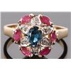Image 1 : 10K  RUBY, TOPAZ & DIAMOND CLUSTER RING