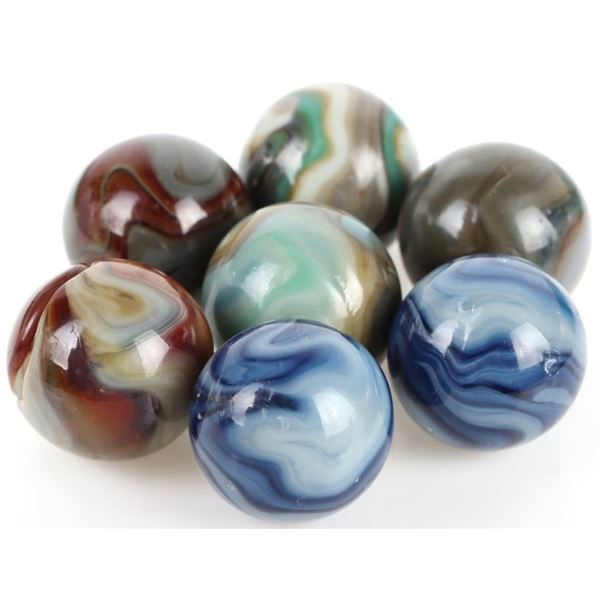 HANDMADE MULTI-COLORED AGATE MARBLES 1.0" (7)