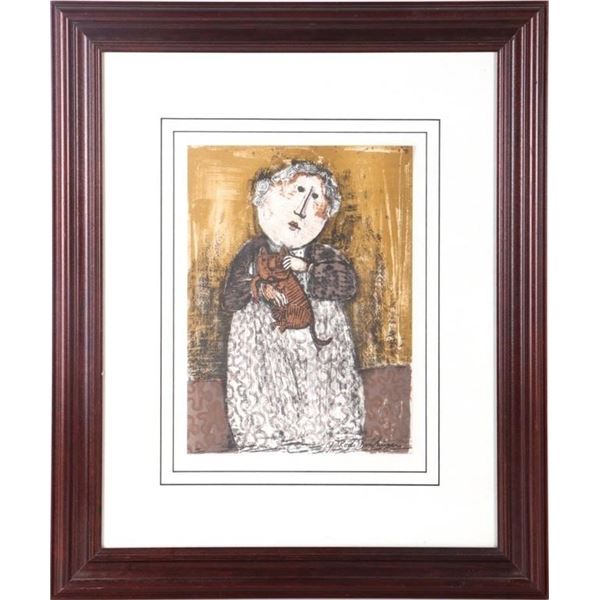 BOULANGER SIGNED LITHOGRAPH "LADY & CAT"