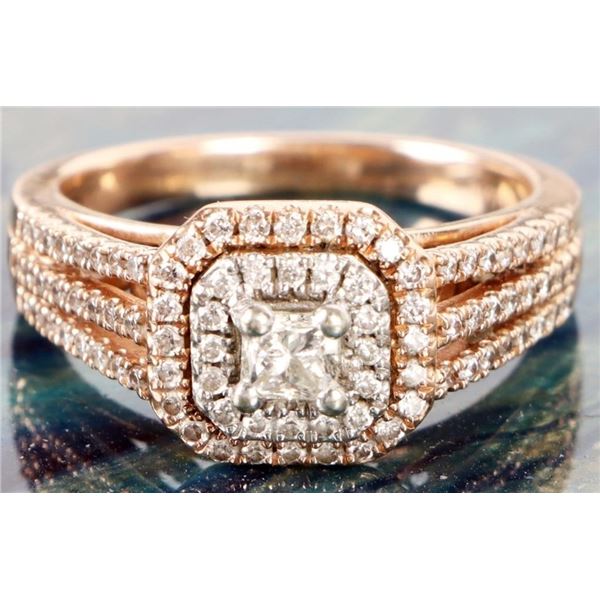 1.13CTW 14K ROSE GOLD DIAMOND DOUBLE HALO RING.