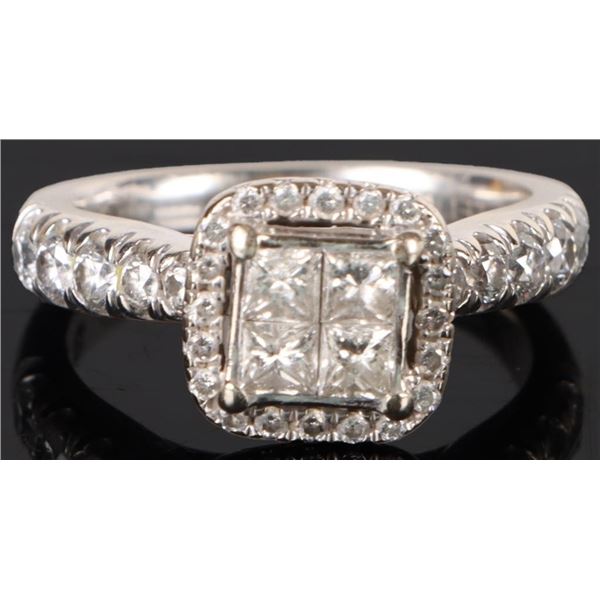 1.0CTW DIAMOND 14K WHITE GOLD LADIES RING W/ CERT