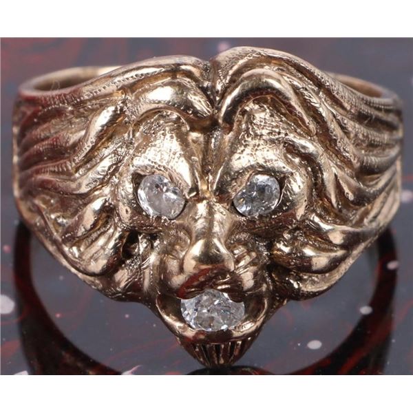14K YELLOW GOLD DIAMOND LION MEN'S RING