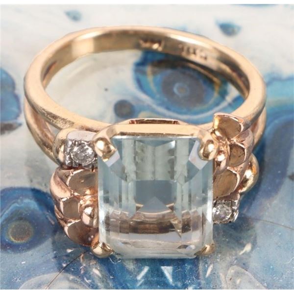 AQUAMARINE DIAMOND 14K YELLOW GOLD LADIES RING