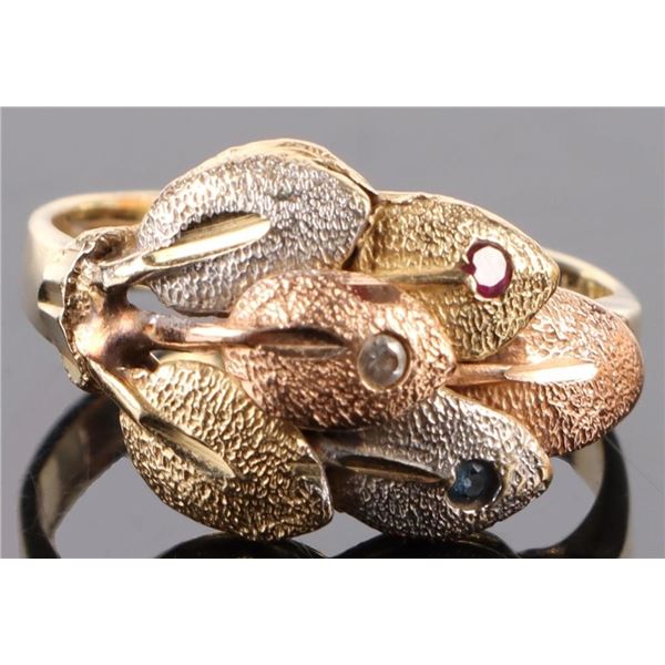 BEAUTIFUL 14K LADIES  TRI COLORED LEAF RING