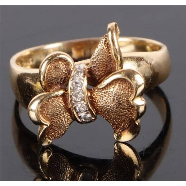 18K YELLOW GOLD & DIAMOND BOW LADIES RING