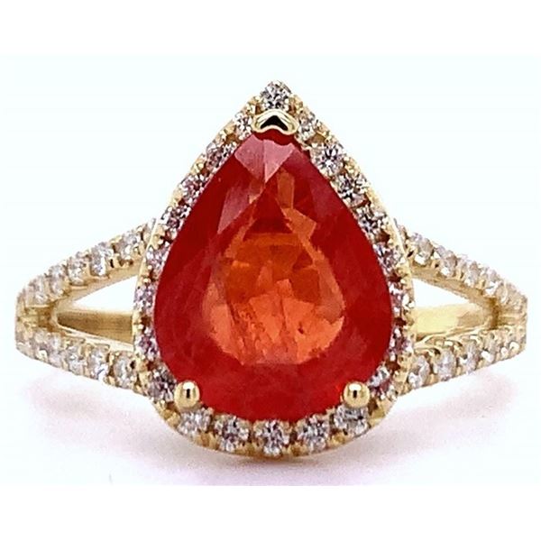 2.48CT ORANGE SAPPHIRE & 0.45CTW DIA 18K GOLD RING